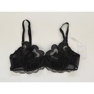 Hello LA Girl Black Sheer Embroidered Lace Underwire Bra Size L Sexy Lingerie